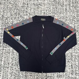 Wyse London Navy Zip Up L/S Cardigan Sweater Neon Stars M/L $295